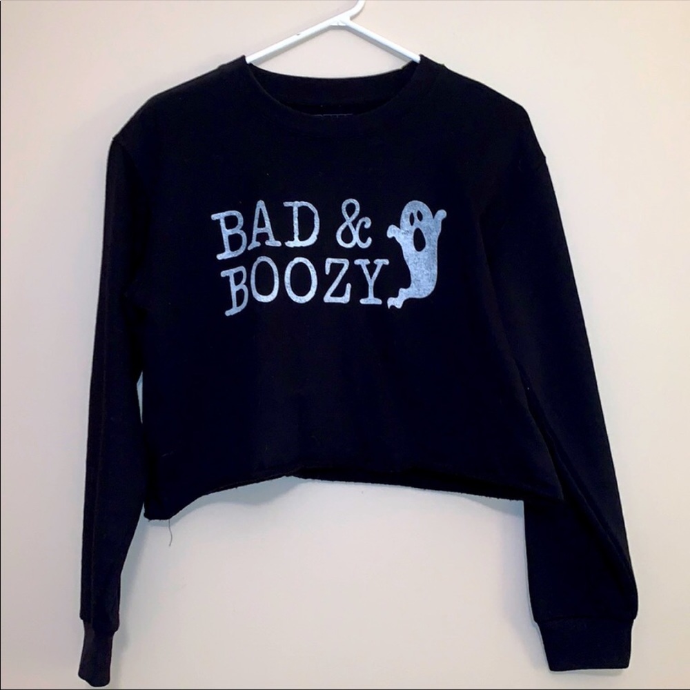 Juniors crop Bad and Boozy long sleeve top